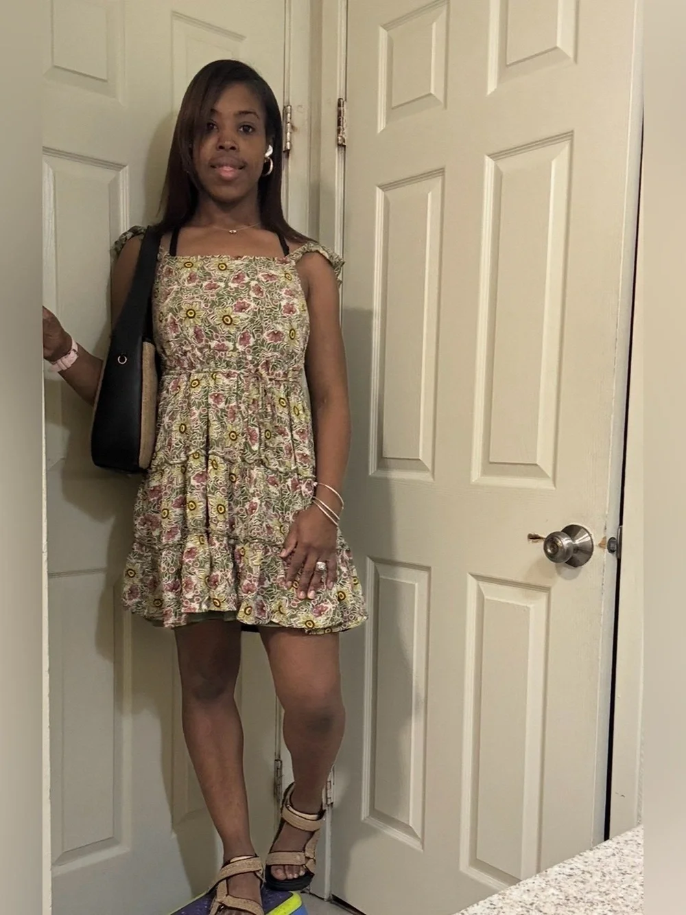 Maurice’s Floral Smocked Tiered Mini Dress whimsical Boho Size M Rayon green